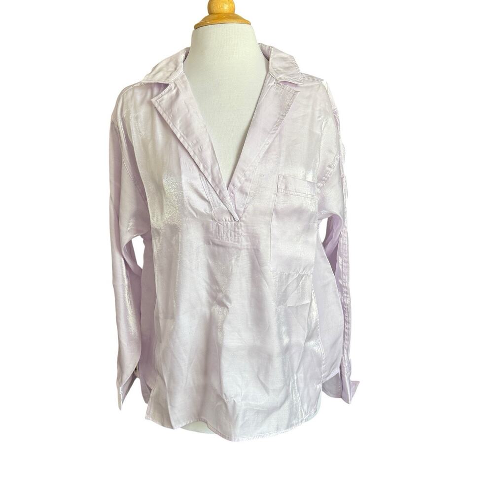 NEW Pilcro Anthropologie Dreamcore Shine Henley Long Sleeve Blouse Lilac Medium - Picture 4 of 11